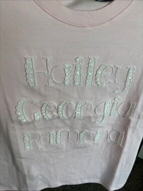 Pink Pearl-Embellished Name Graphic Tee